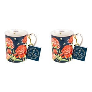 2PK Australian Flora Waratah 360ml Coffee Mug New Bone China
