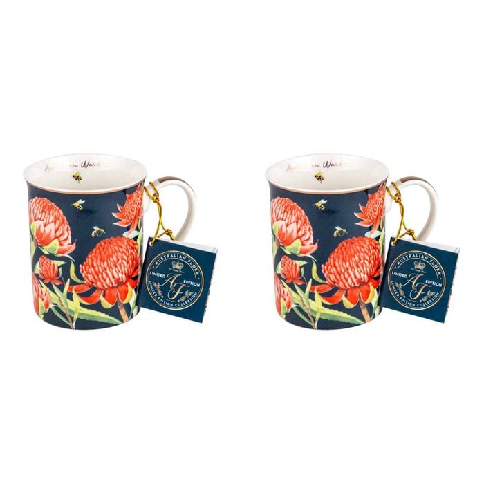 2PK Australian Flora Waratah 360ml Coffee Mug New Bone China