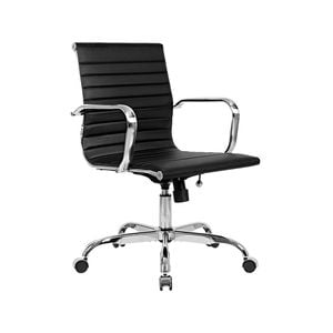 Furb Office Chair Executive Slim Mid Back Silver Frame Black Pu Leather