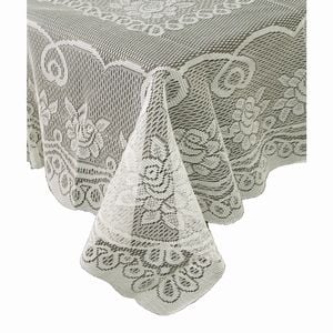 Rose Lace Polyester Tablecloth Cream 130 x 130 cm Square