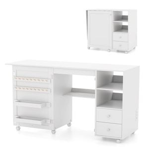 Costway Folding Sewing Table Craft Cart Work Station Desk White
