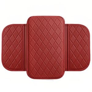 Catzon Car Console Armrest Cover Microfiber Leather Cushion With 2 Storage Pockets-red