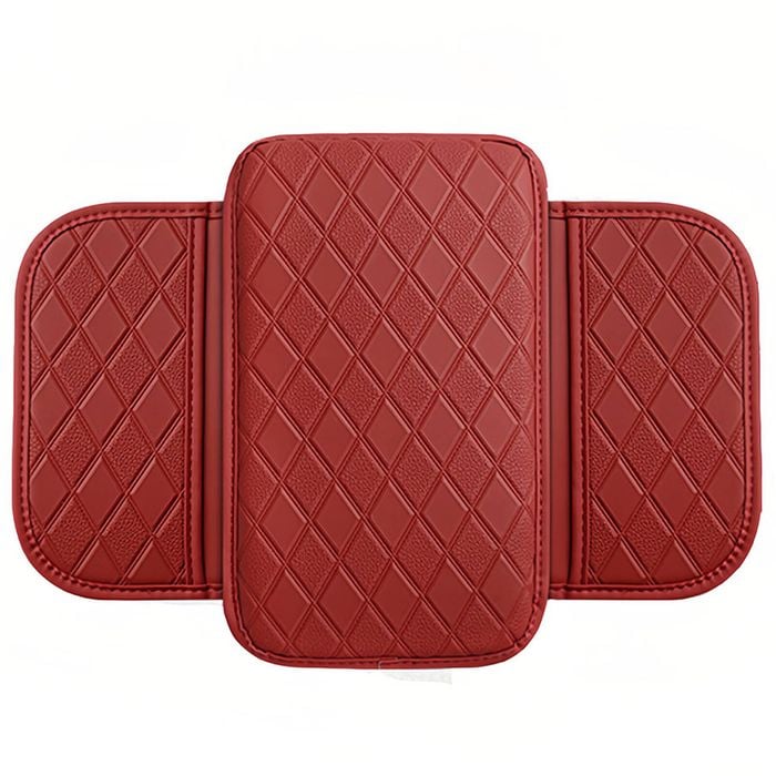 Catzon Car Console Armrest Cover Microfiber Leather Cushion With 2 Storage Pockets-red