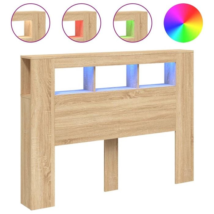 vidaXL LED Headboard Bed Header Furniture Sonoma Oak 140 cm Engineered Wood