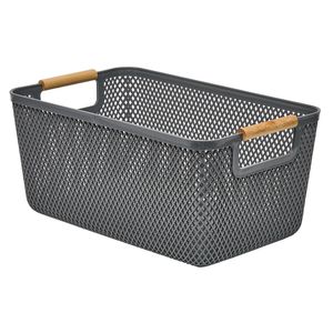 Stakt 9L Grey Mesh Storage Basket With Bamboo Handles