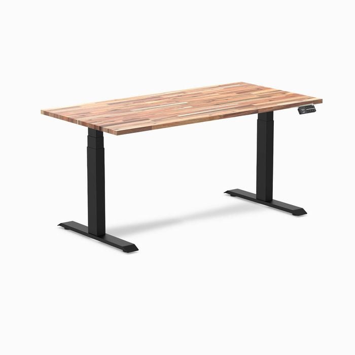 Desky Dual Acacia Softwood Sit Stand Desk 1500x750mm Matte Black Frame Leg