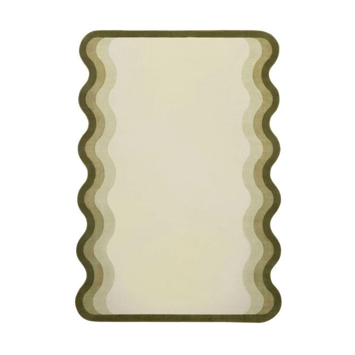 Loopsie-320cm X 230cm-fasano Tonal Green And Ivory Scalloped Washable Rug