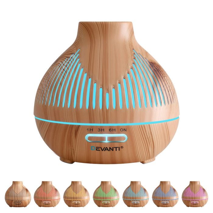 Devanti Ultrasonic Aroma Diffuser Aromatherapy 400ml LED Lights Light wood grain