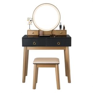 Costway 3-color Led Lighted Makeup Dressing Table Vanity Set W/mirror Black