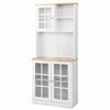 Costway Kitchen Buffet Sideboard Hutch Countertop 183cm Glass White