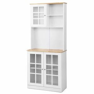 Costway Kitchen Buffet Sideboard Hutch Countertop 183cm Glass White