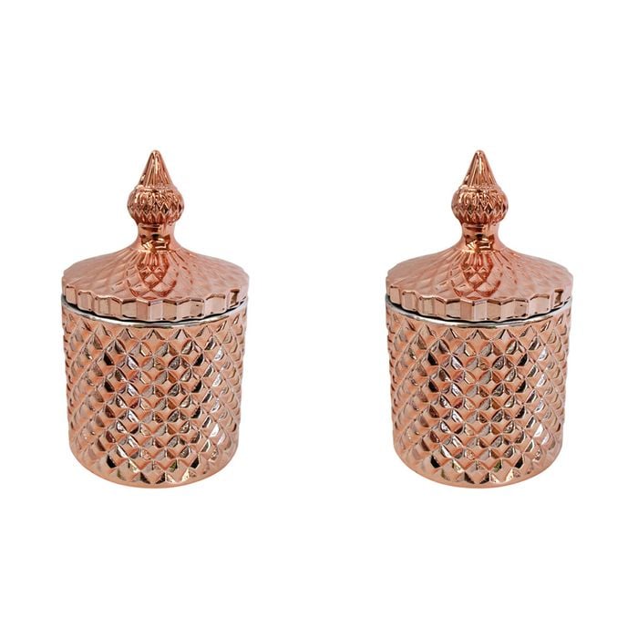 2PK LVD Glass Cruz Trinket Box Storage Decor Round 14.5cm - Rose Gold