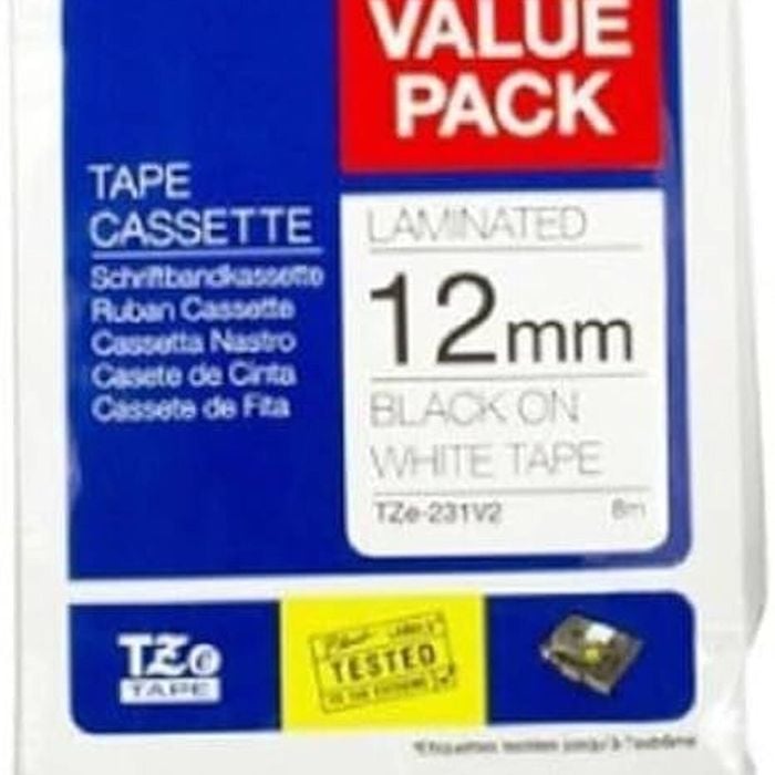 Brother TZE-231V2 Twin Pack - 12mm Black on White Tape