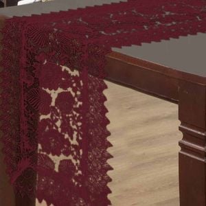 Leaf Burgundy Lace Table Runner 40 x 135 cm