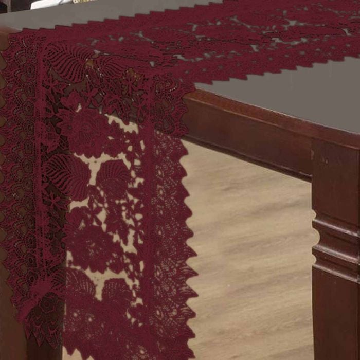 Leaf Burgundy Lace Table Runner 40 x 135 cm