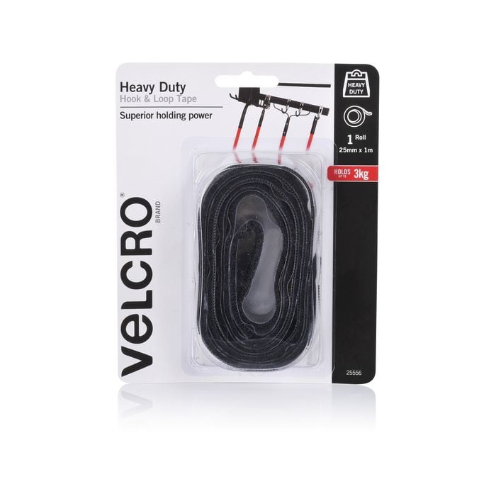 VELCRO Brand 25mm x 1m Black Heavy Duty Stick On Tape
