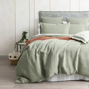 Cloud Linen Celeste Seersucker Cotton Waffle Quilt Cover Set Sage King