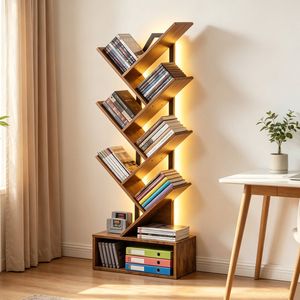Ufurniture 6-tier Tree Bookshelf Narrow Bookcase Floor Standing Display Shelf  Storage Bookshelves Organizer Rustic Brown