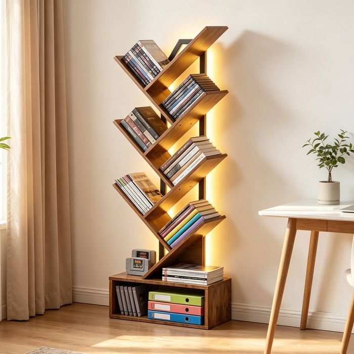 Ufurniture 6-tier Tree Bookshelf Narrow Bookcase Floor Standing Display Shelf  Storage Bookshelves Organizer Rustic Brown