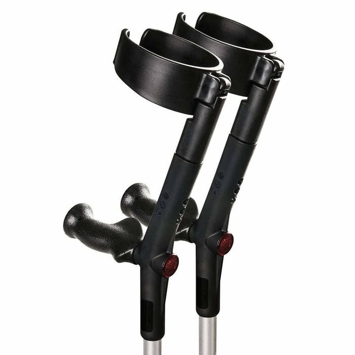 Forearm Crutches With Safety Cuff & Hinge, Lightweight & Adjustable - Black