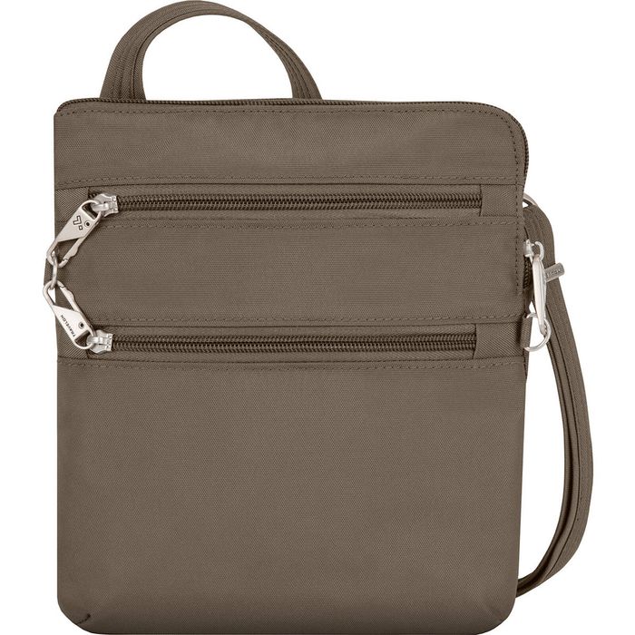 Travelon Classic Anti-Theft Slim Double Zip Crossbody Bag in Nutmeg