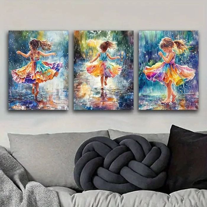 3pcs Youngsters Dancing in the Rain Print 100% Australian Made 3 x 40x60cm (Metal Print)