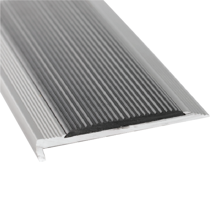Duratac 900mm Stair Nosing Clear Aluminium With Black Vinyl Insert And Countersunk Holes - 900mm