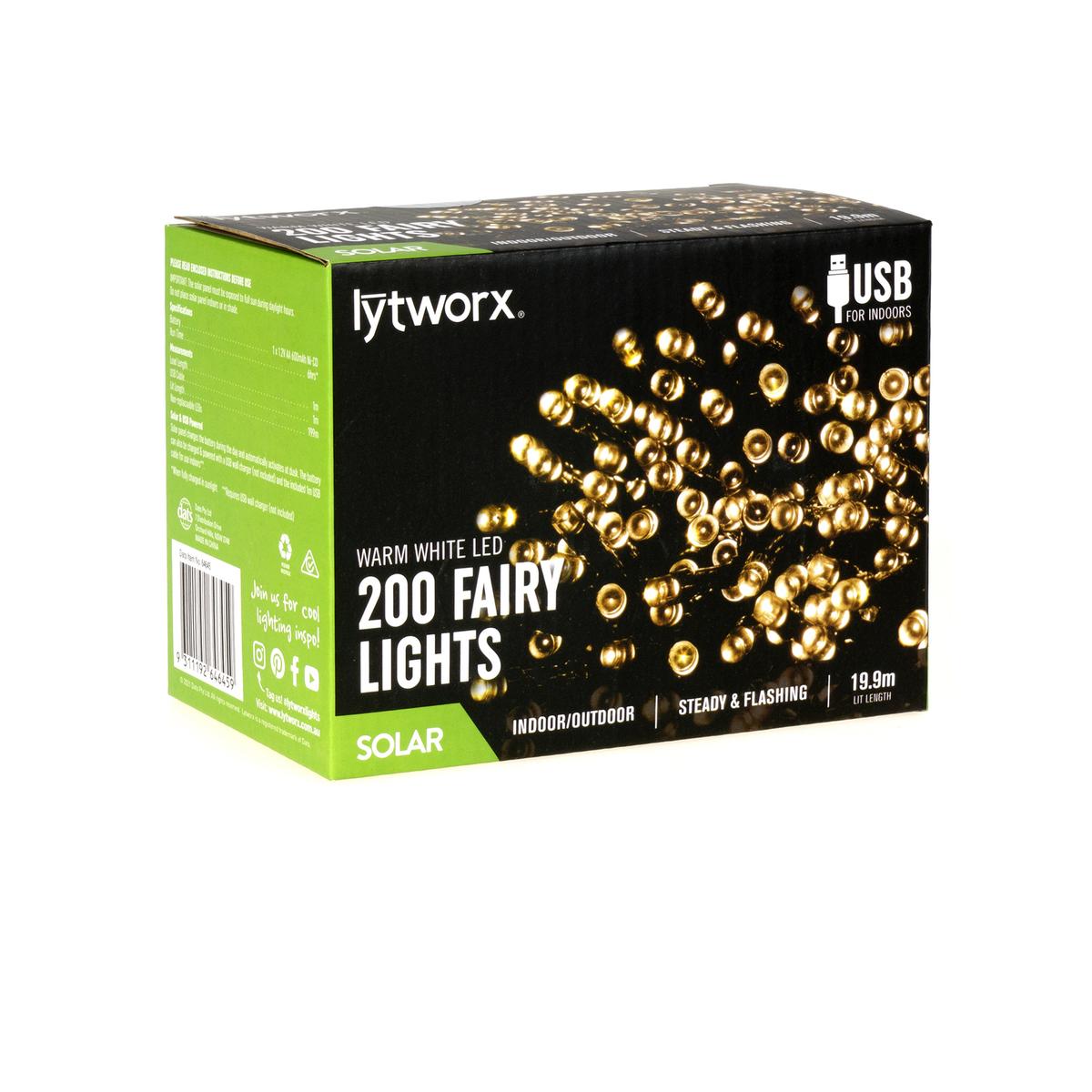 Lytworx Warm White Solar / USB Fairy Lights - 200 Pack - Bunnings New ...