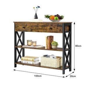 SplendidLiving Industrial Console Table with Drawer Hall Entryway Bar Side Sofa Wooden Accent