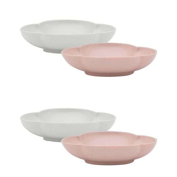 2x 2pc Ecology Matte Porcelain Bloom Oval Dip Bowls 12 x16cm Birch, Pink Salt