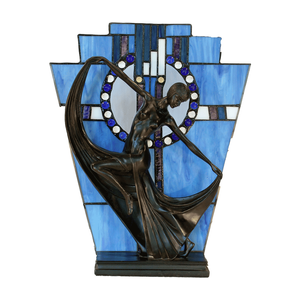 G&g Leadlight Art Deco Table Lamp Blue