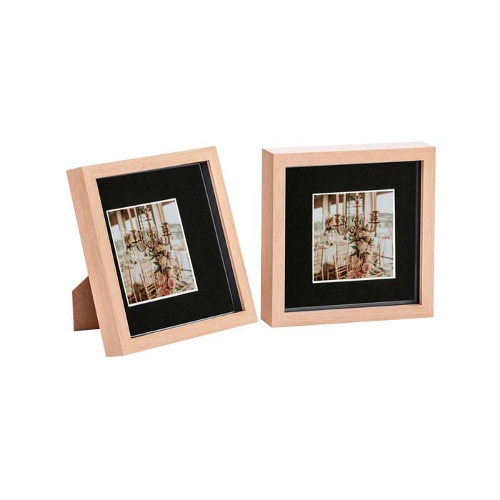 Nicola Spring Shadow Box Frames - 8 x 8" with 4 x 4" Mount - Light Wood - Pack of 2