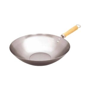 Cuisena 30cm Carbon Steel Stir Fry Wok w/ Wooden Handle Round Frypan Silver