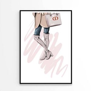 Elegant Pink Boots with Modern Handbag Print 100% Australian Made 90x120cm (Poster)