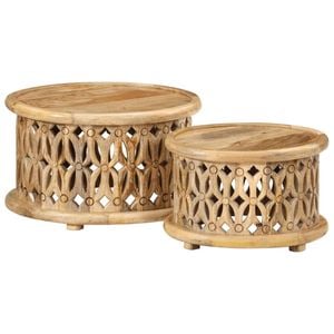 vidaXL Coffee Table Set Side Tea Table Telephone Stand 2 Piece Solid Wood Mango