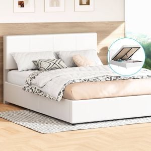 Alfordson Bed Frame Queen Gas Lift Storage Adjustable Headboard White Luria