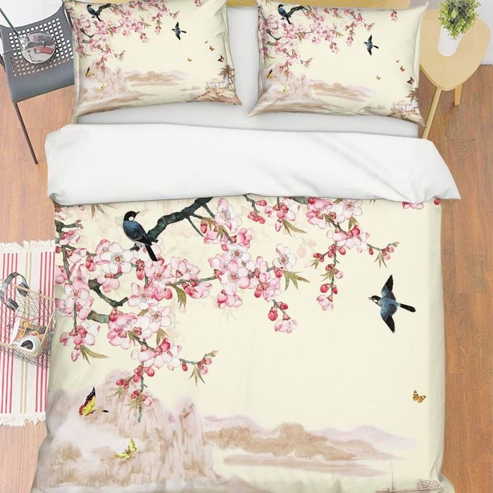 3D Pink Peach Blossom Bird Quilt Cover Set Bedding Set Pillowcases 89