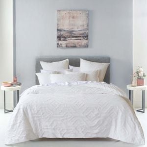 Bianca Kora Polyester Jacquard/cotton White Quilt Cover Set - Queen