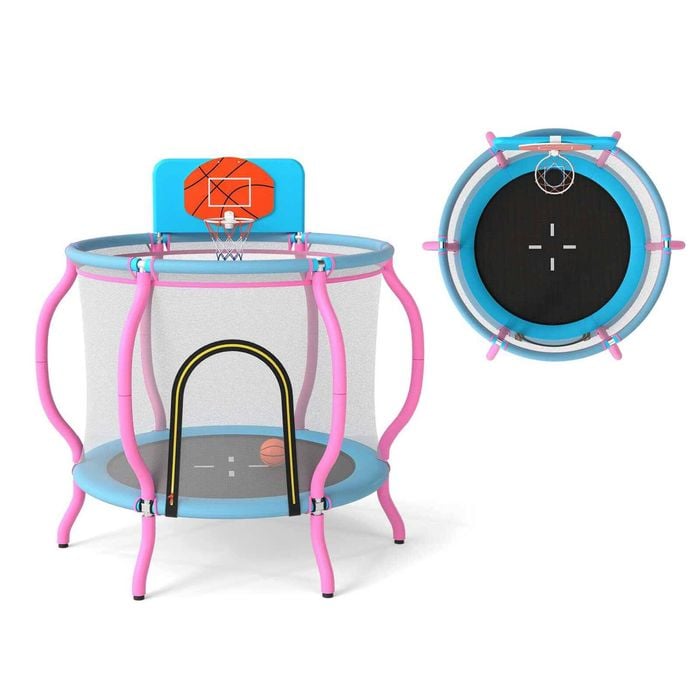 Costway Pumpkin Trampoline Rebounder Play Gift W/basketball Hoop