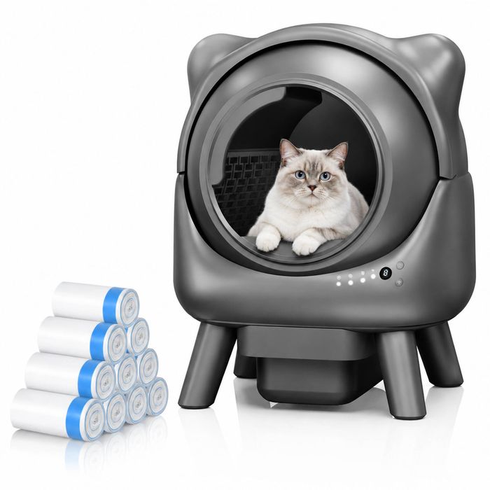 Advwin 50L Self Cleaning Cat Litter Box +200PCS Automatic Cat Litter Box Waste Receptacles Bags