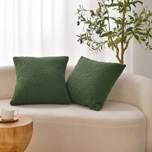 Dreamaker Otis Teddy Fleece Cushion Covers - Set of 2 Moss Green 45x45cm