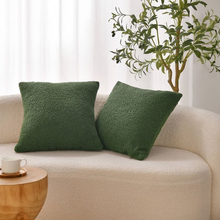 Dreamaker Otis Teddy Fleece Cushion Covers - Set of 2 Moss Green 45x45cm