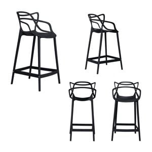 Benjamin Set of 4 Bar Chairs Kitchen Stools PU Plastic Frame Black