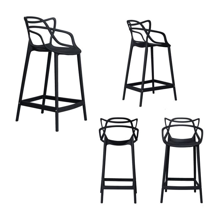 Benjamin Set of 4 Bar Chairs Kitchen Stools PU Plastic Frame Black