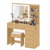 Advwin Dressing Table Stool Set Charging Station Lights Glass Tabletop Vanity Desk Brown