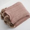 CottonMore Soft Acrylic Knitted Blanket Feather PomPom Throw Rug 130x160cm - Pink