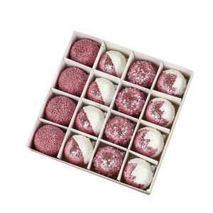 Catzon 16 Pcs Shiny Christmas Balls 6CM with Sequins Foam Hanging Ornaments for Holiday-Pink