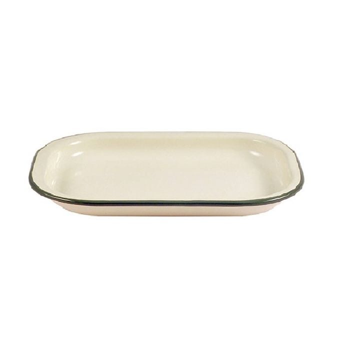 Urban Style Enamelware 21cm Porcelain w/ Green Rim Tray - Cottage