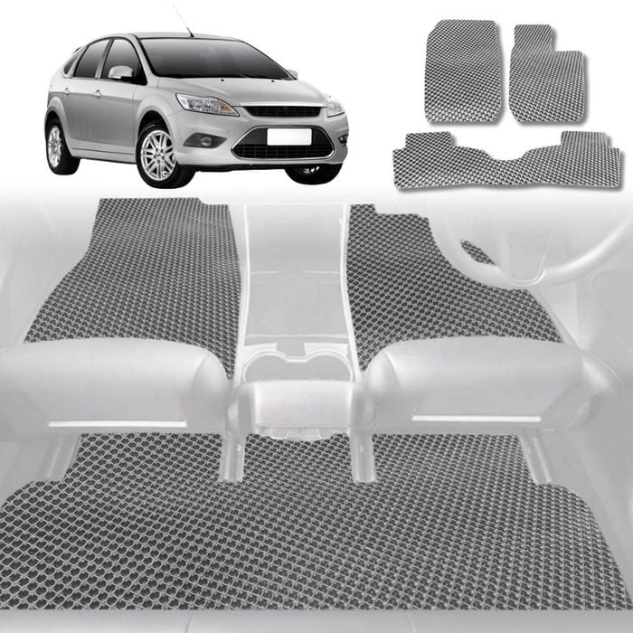 6D Diamond Car Floor Mats for Ford Focus 2005-2010-Full Set-Grey-Outback GT