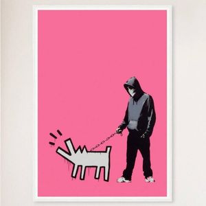 Galrie Banksy Choose Your Weapon Bright Pink Poster Print 2010 - Edgy Art Collection, White Frame, A2 42 x 60cm (16 x 24inch)